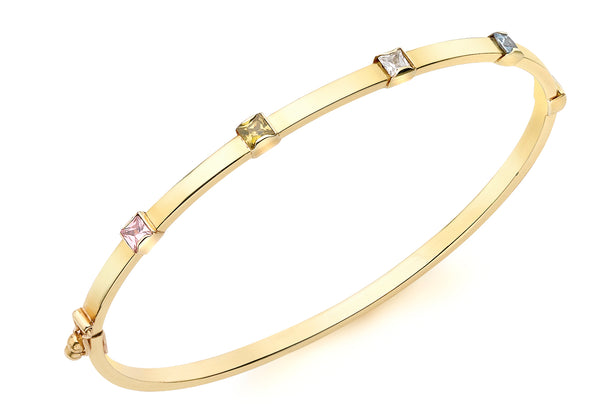 9ct Yellow Gold Multi Colour Zirconia  Detail Bangle