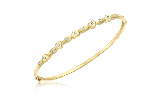 9ct Yellow Gold 0.15t Diamond Set Heart Bangle