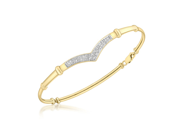 9ct Yellow Gold 0.20t Diamond Wishbone Flexible Bangle