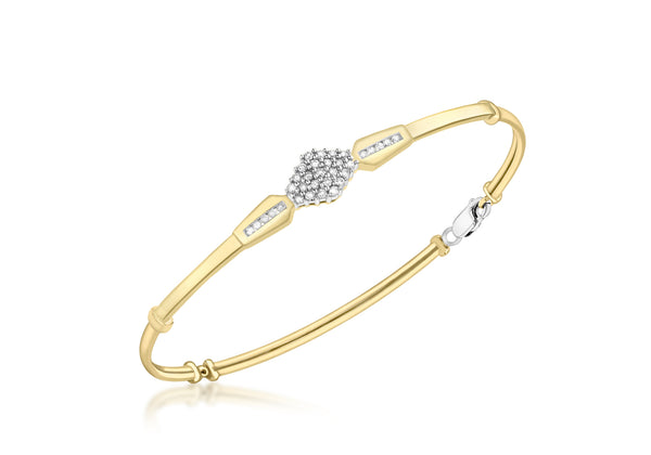 9ct Yellow Gold 0.29ct Diamond Cluster Flexible Bangle