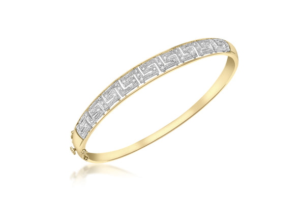 9ct Yellow Gold 0.26t Diamond Greek Key Bangle