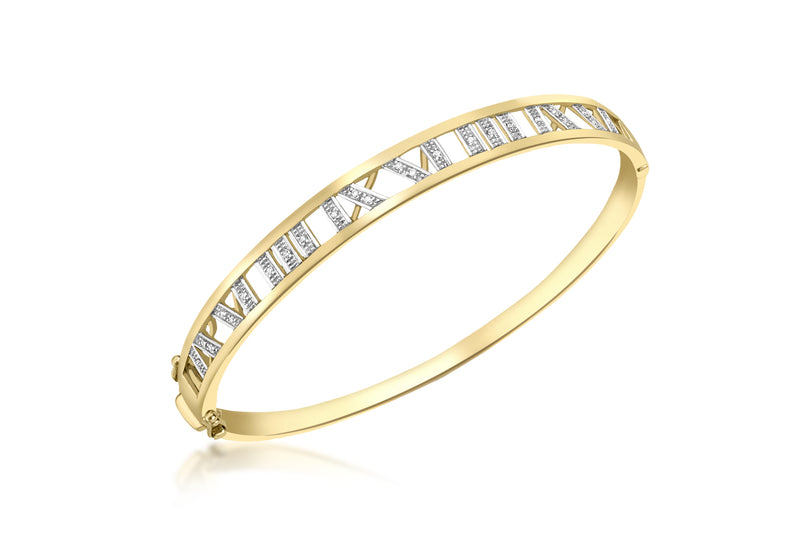 9ct Yellow Gold 0.10ct Diamond Roman Numeral Bangle