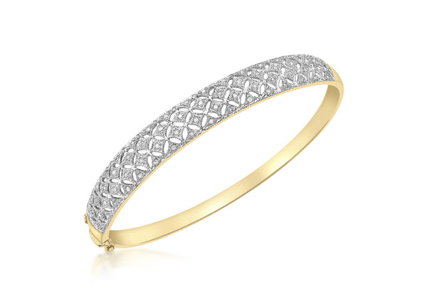 9ct Yellow Gold 0.15t Diamond Filigree Bangle