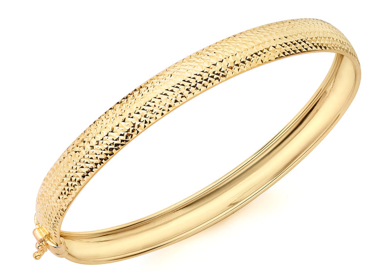 9ct Yellow Gold Half-Diamond-Cut 58mm x 65mm Elliptical Bangle