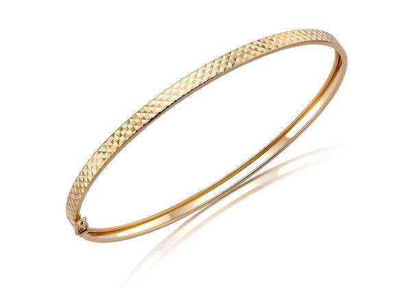 9ct Yellow Gold Diamond Cut Flat Tube Bangle