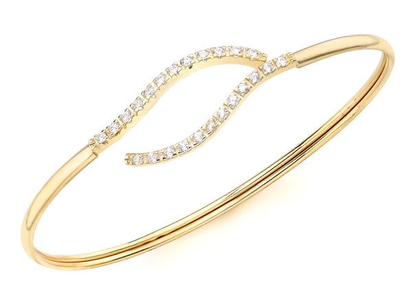 9ct Yellow Gold Flexible Zirconia  Wave-Detail Bangle