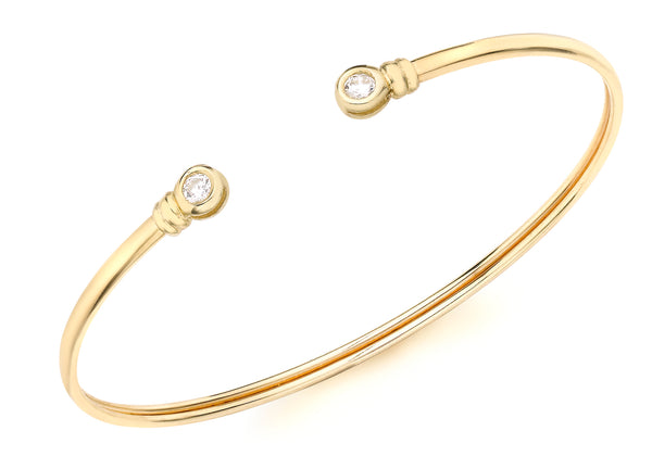 9ct Yellow Gold Round Zirconia  Detail Torque Bangle