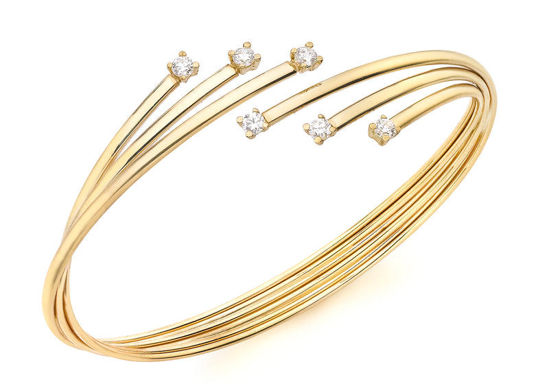 9ct Yellow Gold Flexible Russian Style Zirconia  Set Bangle