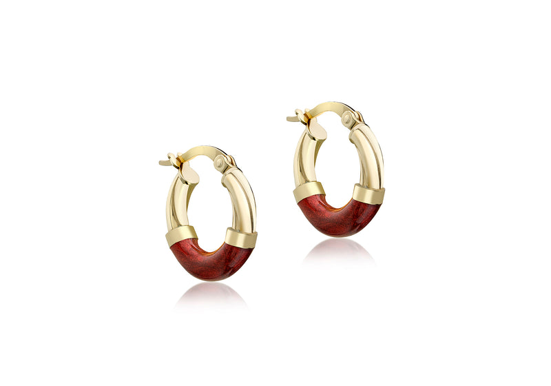 9ct Yellow Gold Red Glaze Twisted Hoop Earrings