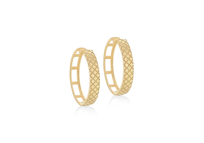 9ct Yellow Gold Quilted Large Hoop Earrings