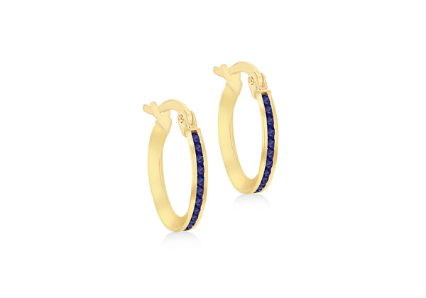 9ct Yellow Gold Blue Zirconia Slim Hoop Earrings
