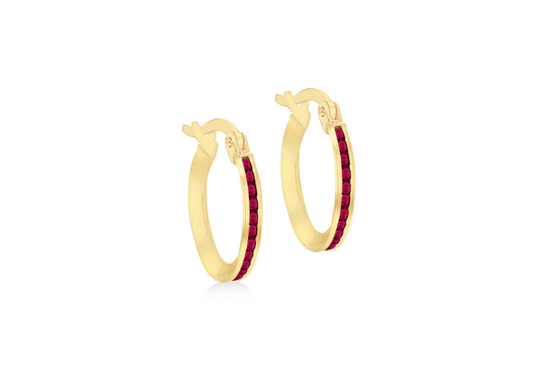 9ct Yellow Gold Red Zirconia Slim Hoop Earrings