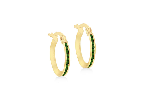 9ct Yellow Gold Green Zirconia Slim Hoop Earrings