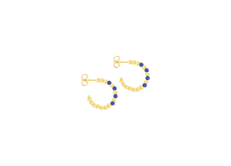 9ct Yellow Gold Blue Spinel Open Hoop Stud Earrings