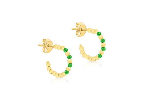 9ct Yellow Gold Green Zirconia Open Hoop Stud Earrings