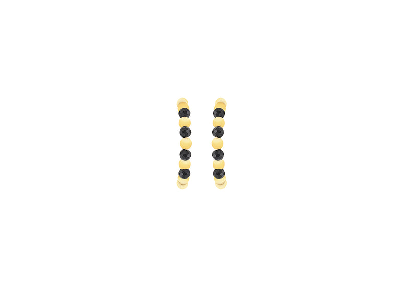 9ct Yellow Gold Black Zirconia Open Hoop Stud Earrings