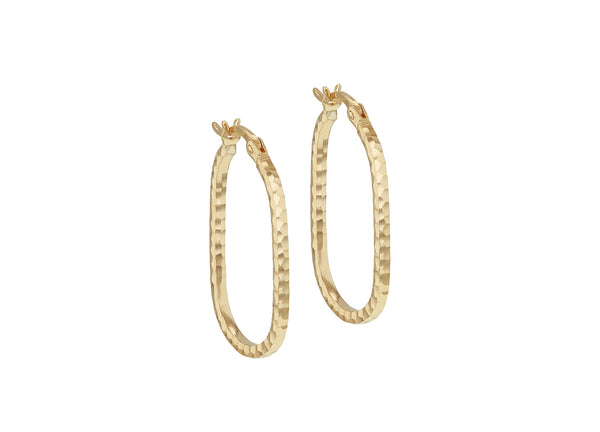 9ct Yellow Gold Diamond Cut Oblong Hoop Earrings