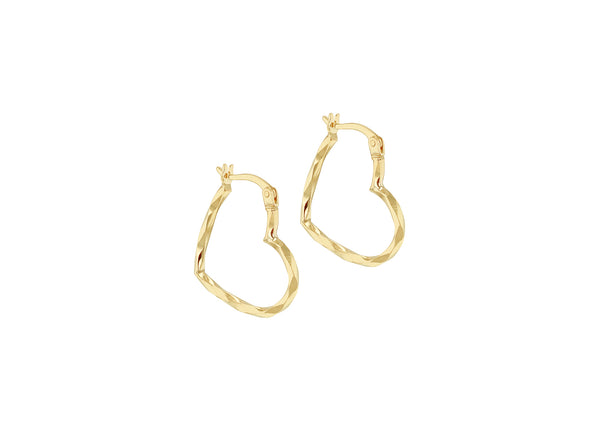 9ct Yellow Gold Diamond Cut Heart Earrings