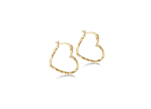 9ct Yellow Gold Diamond Cut Heart Earrings