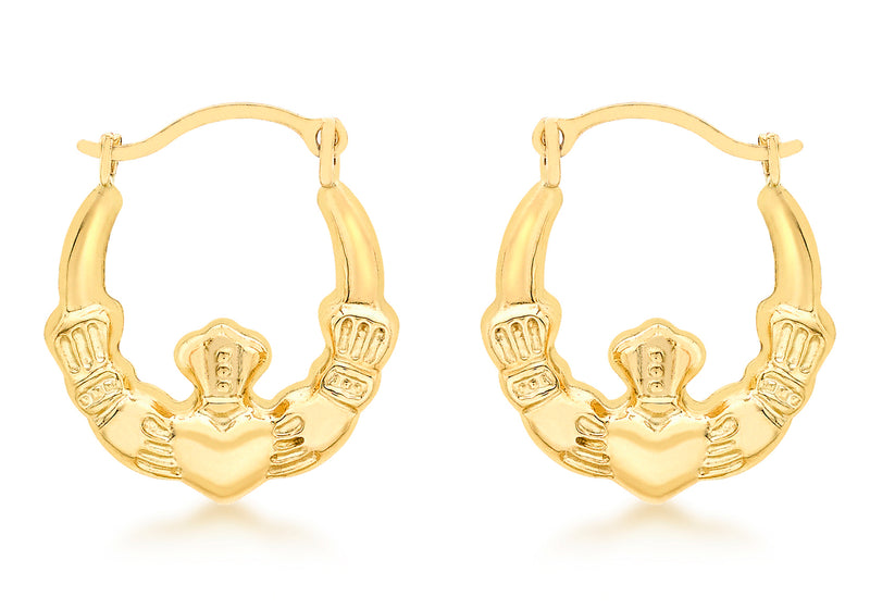 9ct Yellow Gold Claddagh Creole Earrings