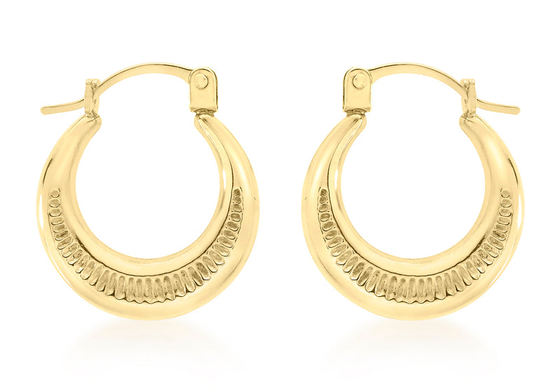 9ct Yellow Gold Ribbed Round Creole Earrings