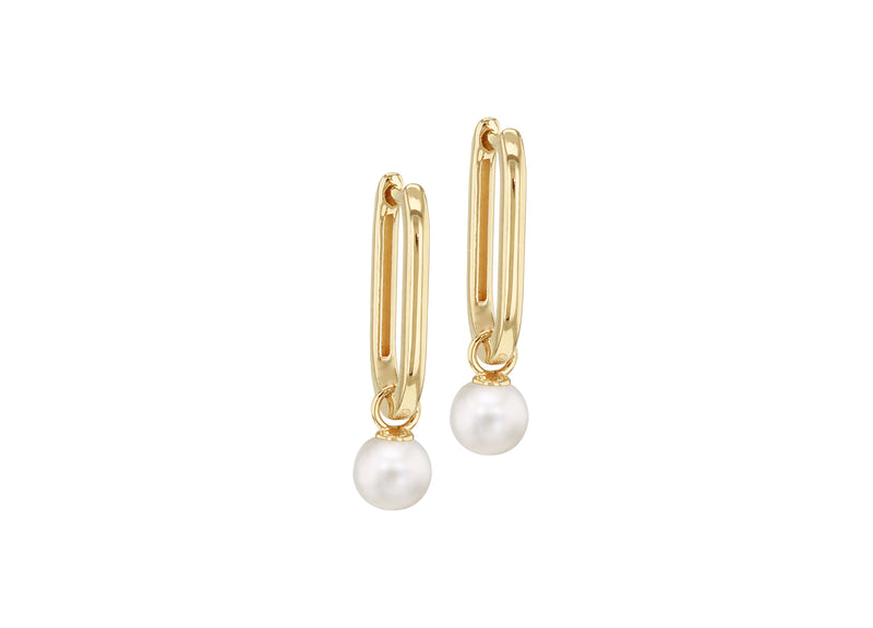 9ct Yellow Gold Freshwater Pearls Oblong Earrings