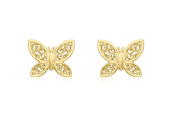 9ct Yellow Gold Filigree Butterfly Stud Earrings