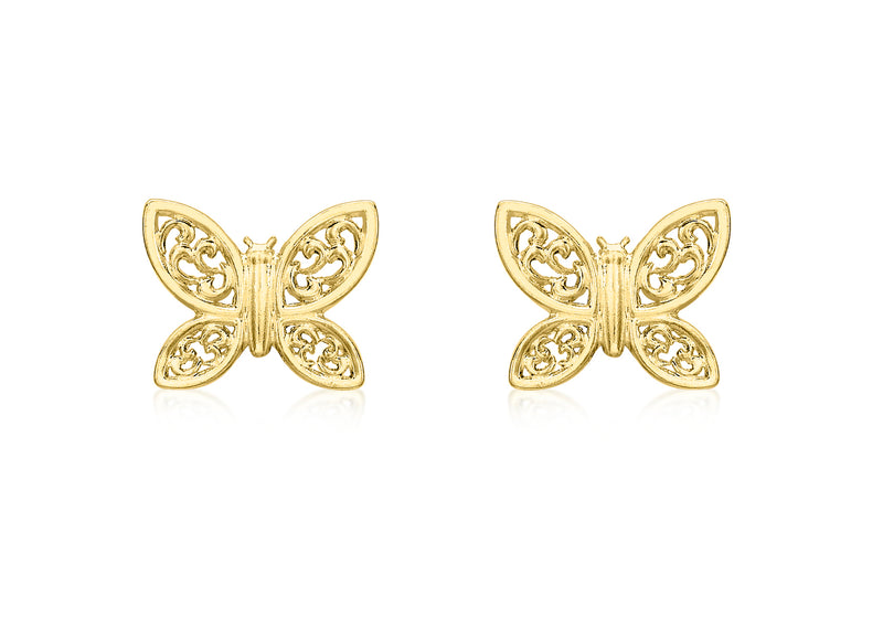 9ct Yellow Gold Filigree Butterfly Stud Earrings