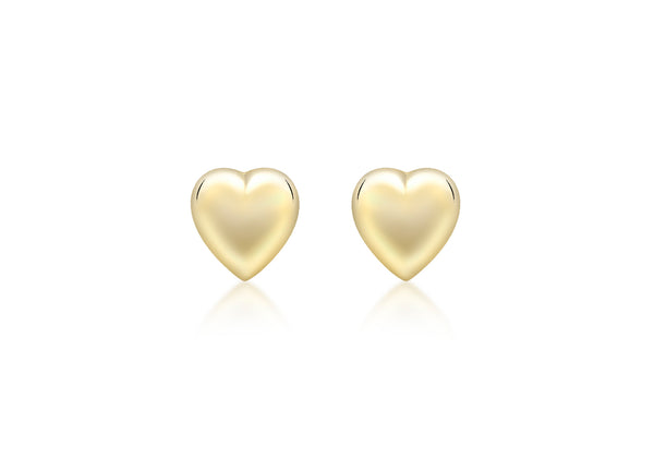 9ct Yellow Gold Puffed Heart Stud Earrings