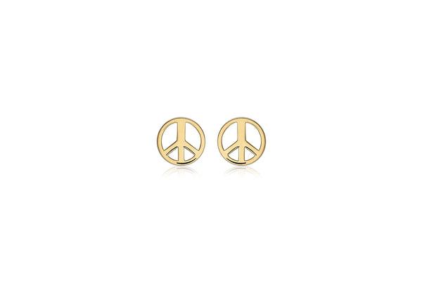 9ct Yellow Gold Peace Sign Stud Earrings