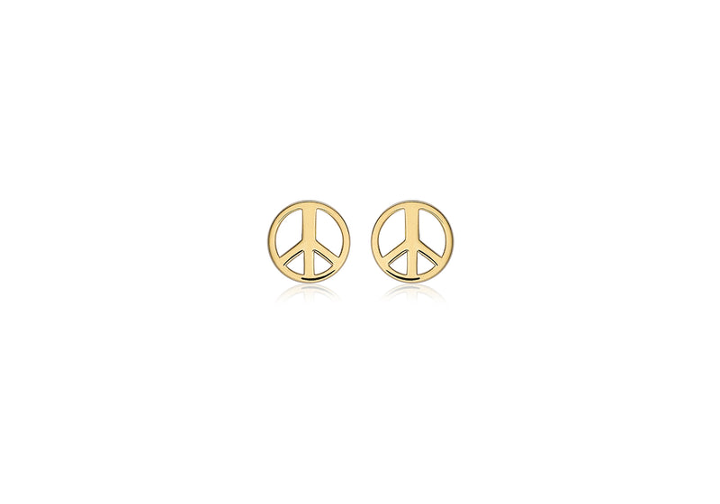 9ct Yellow Gold Peace Sign Stud Earrings