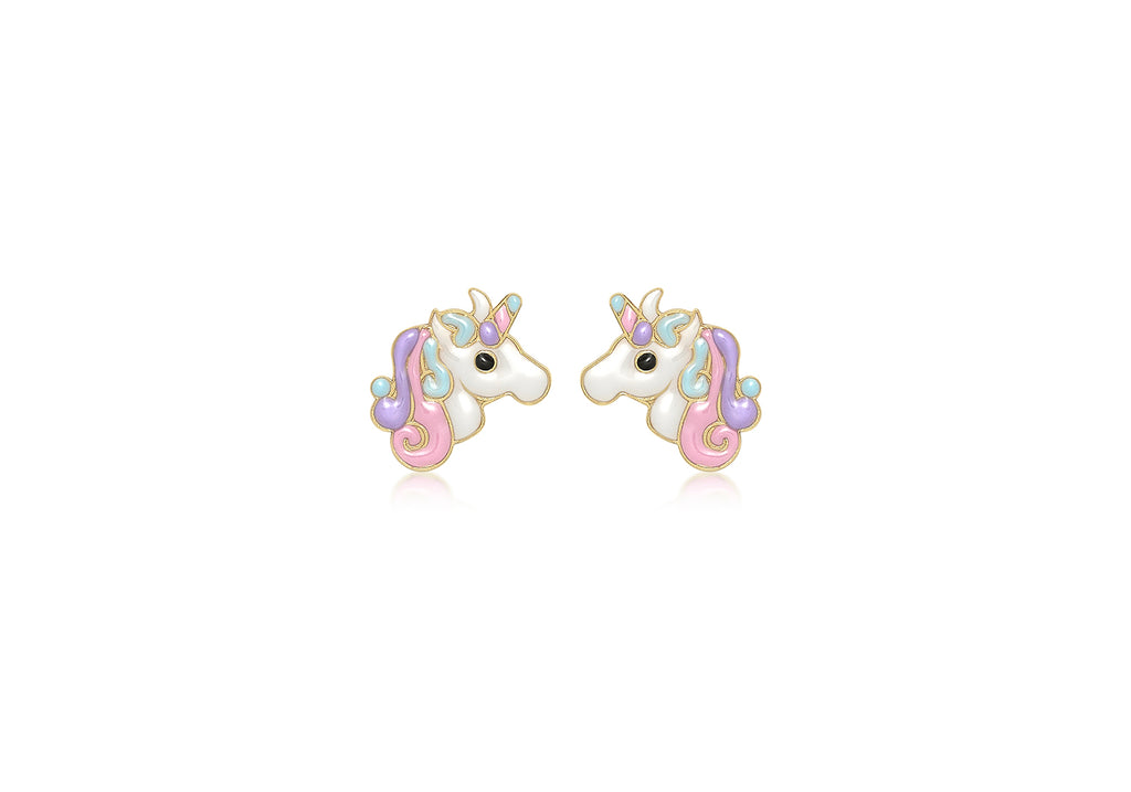 9ct Yellow Gold Enamel Unicorn Stud Earrings Harper Kendall