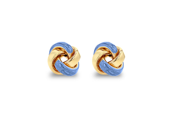 9ct Yellow Gold Blue Enamel Knot Stud Earrings
