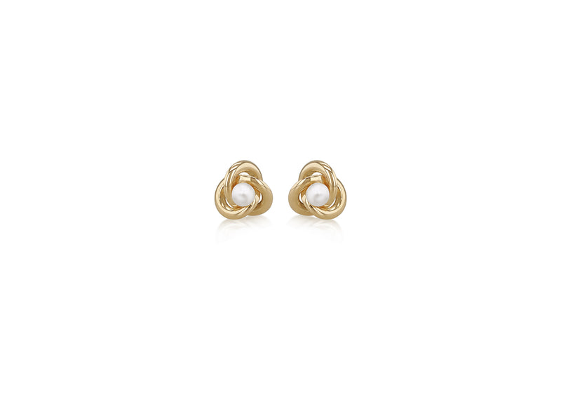 9ct Yellow Gold Freshwater Pearls Knot Stud Earrings