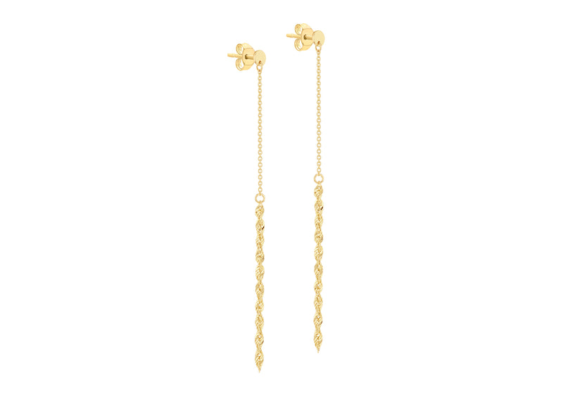 9ct Yellow Gold Rope Trace Chain Drop Earrings