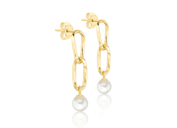 9ct Yellow Gold Freshwater Pearls Double Links Drop Earrings