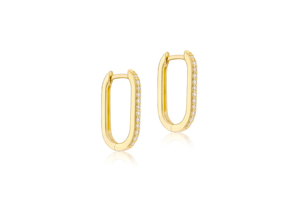 9ct Yellow Gold White Zirconia Square Hoop Creole Earrings