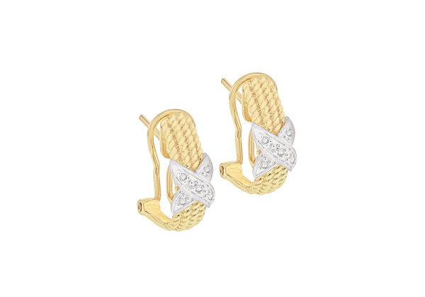 9ct Yellow Gold 0.05t Diamond Kiss & Rope Textured Half-Band Earrings