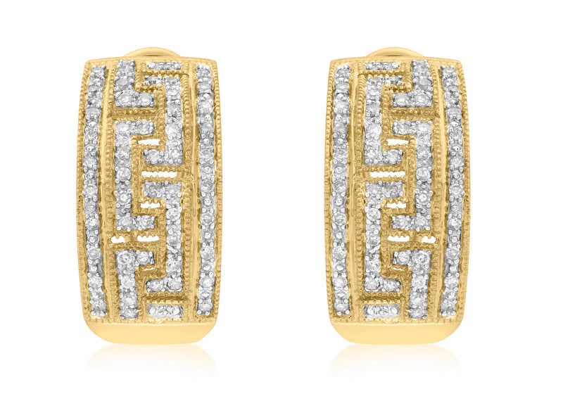 9ct Yellow Gold 0.72t Pave Set Diamond Greian Style Half-Band Earrings