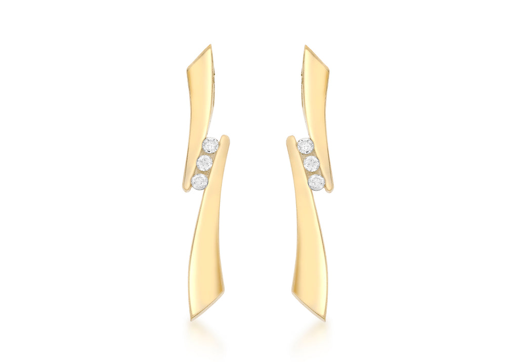 9ct Yellow Gold 0.10ct Diamond 3-Stone Drop Earrings