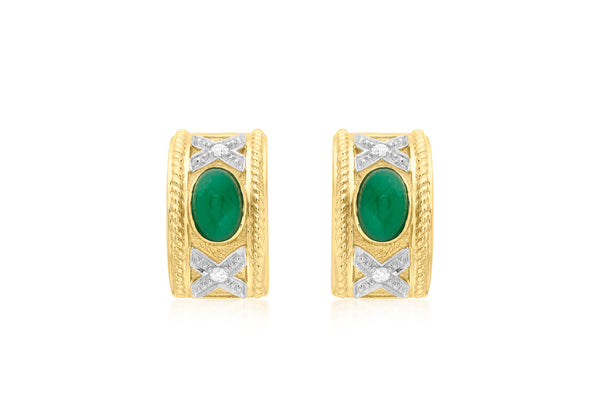 9ct Yellow Gold 0.07t Diamond and Emerald Half-Band Earrings