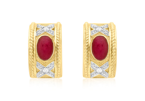 9ct Yellow Gold 0.07t Diamond and Ruby Half-Band Earrings