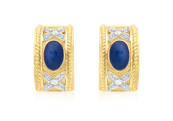 9ct Yellow Gold 0.07ct Diamond and Sapphire Half-Band Earrings