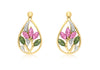 9ct Yellow Gold 0.05t Diamond with Pink and Green Tourmaline Lotus Teardrop Earrings