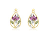 9ct Yellow Gold 0.02t Diamond and Tourmaline Lotus Drop Earrings