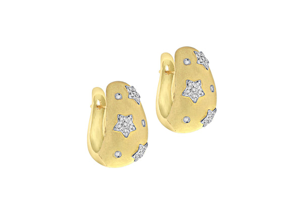 9ct Yellow Gold 0.25t Diamond Star-Patterned Satin Half-Band Earrings