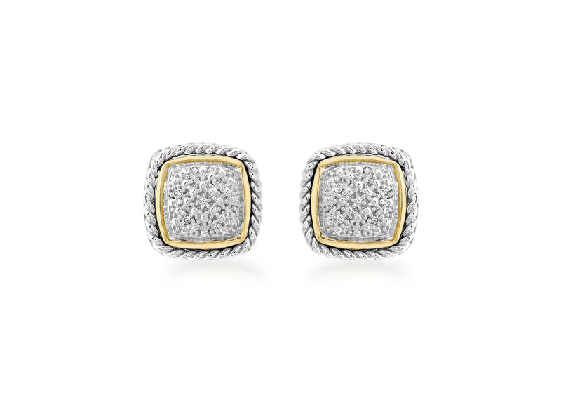 9ct 2-Colour Gold 0.04t Diamond Pave Set Stud Earrings