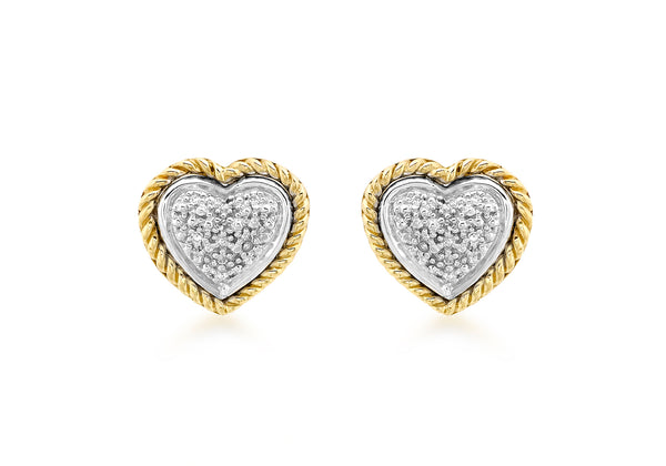 9ct 2-Colour Gold 0.04t Diamond Pave Set Heart Stud Earrings