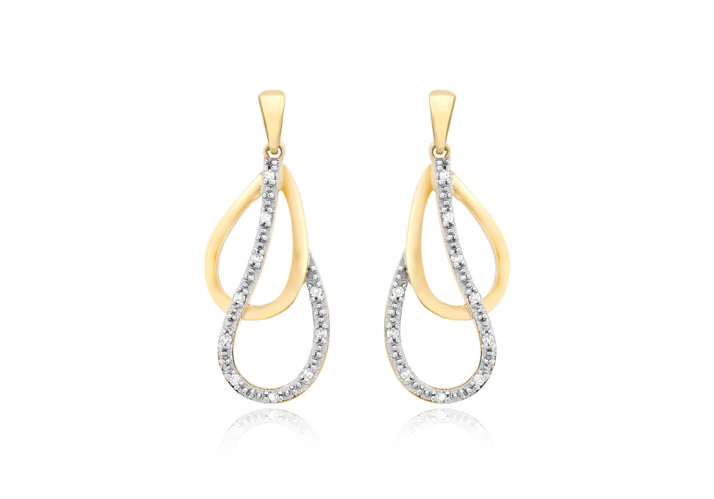 9ct Yellow Gold 0.06t Diamond Double Teardrop Earrings