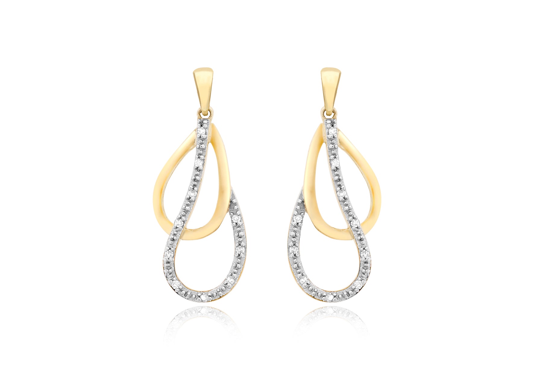 9ct Yellow Gold 0.06t Diamond Double Teardrop Earrings